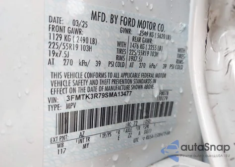 2025 Ford Mustang Mach-E Premium z USA, uszkodzony, nr VIN 3FMTK3R79SMA13477